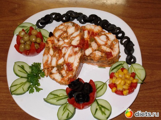 КУРИНЫЙ РУЛЕТ...ВМЕСТЕ С УКРАШЕНИЕМ 340ККАЛ., альбом: Мои блюда