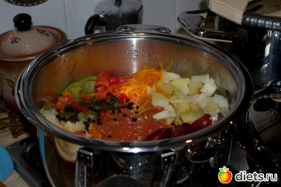 Овощи для приготовления борща заложены в кастрюлю, альбом: Моя посуда Цептер