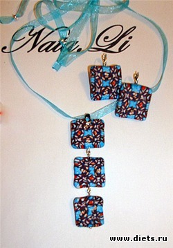 Гарнитур "Mistery" серьги +подвеска из полимерной глины