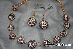 Гарнитур "Тиада"бусы с серьгами из полимерной глины