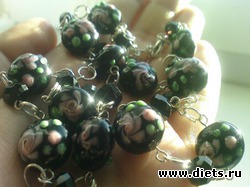 бусы и серьги "Ночные фиалки"