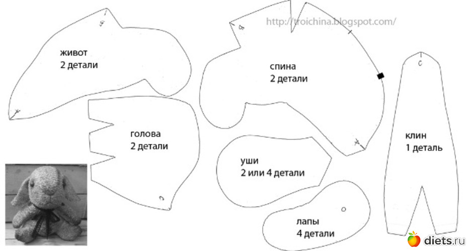 2 фото: Махровый зайка.Выкройка