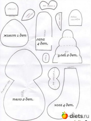 2 фото: Мишка с ульем.Выкройка