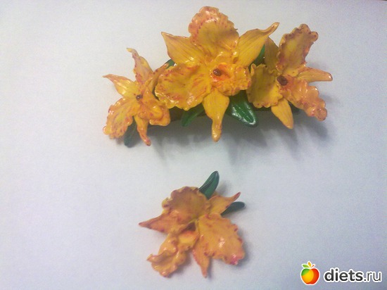 заколка и брошь"Орхидеи"для Софьи.П, альбом: украшения из полимерной глины на заказ