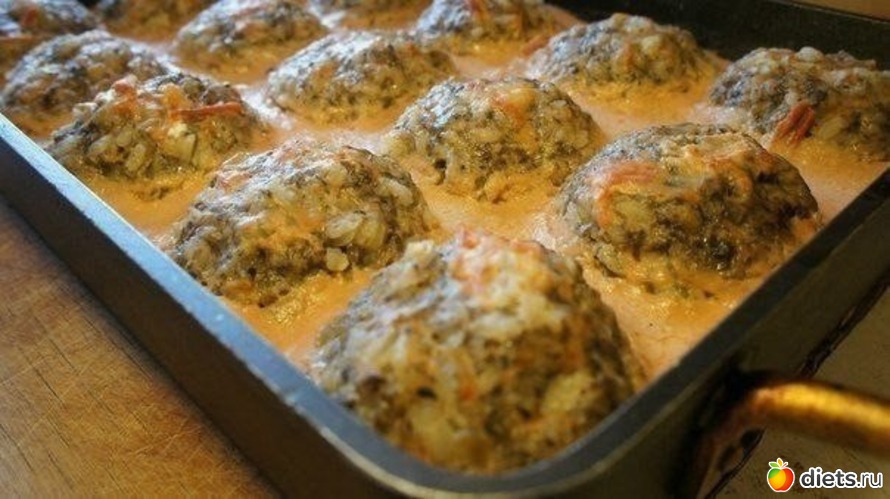 Тефтели с грибами, запеченные в духовке в томатно-сметанном соусе 161ккал. на 100гр., альбом: Полезные рецепты:)