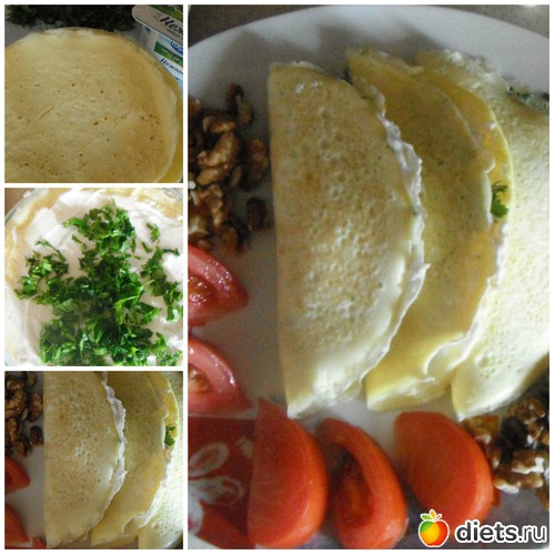 блинчики из яиц, 0%творог, зелень, альбом: Правильная еда