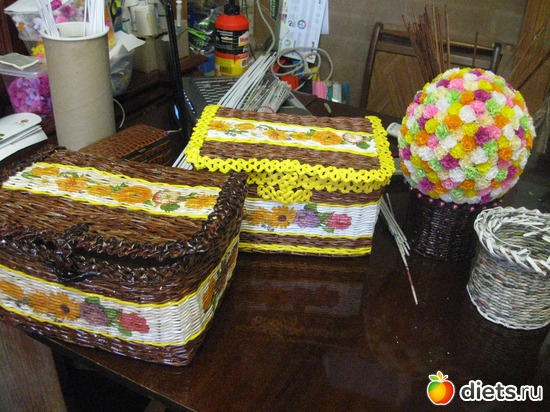 Сундучки, цветочный шар (плетение из газетной лозы), альбом: Мое хобби-работа РУКОДЕЛИЕ-плетение из бумажной лозы