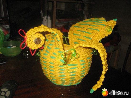 Корзинка Курочка Ряба (плетение из газетной лозы), альбом: Мое хобби-работа РУКОДЕЛИЕ-плетение из бумажной лозы