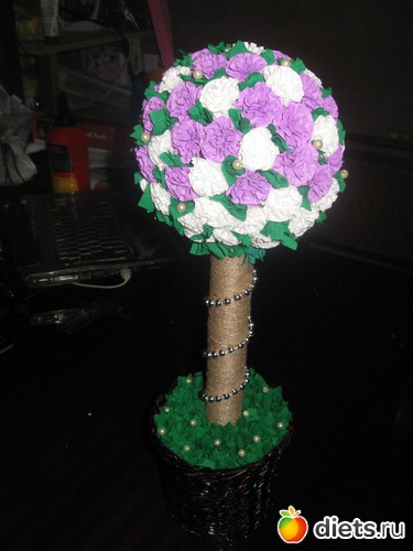 Топиарий (плетение из газетных палочек, цветы-гофробумага), альбом: Мое хобби-работа РУКОДЕЛИЕ-плетение из бумажной лозы