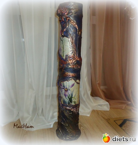 Напольная ваза "Орхидеи", сделана из трубки на которую наматывают линолиум, альбом: мои рукоделки.