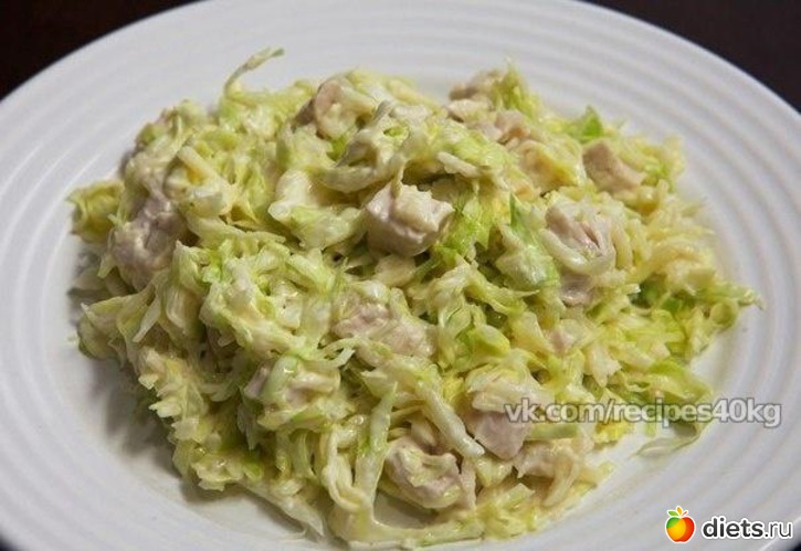 Салат из свежей капусты с курицей 65 ккал на 100 гр, альбом: рецепты диетические