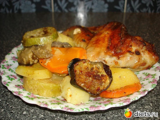 Крылышки замаринованные в кефире с горчицей и специями запеченные с овощами, альбом: Мои вкусняшки