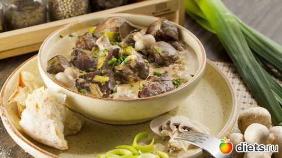 Тушеная куриная печень с грибами, альбом: Коллекция рецептов