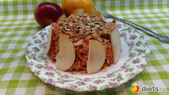 Салат из моркови и яблок с овсяными хлопьями, сливками и медом легкий и полезный салатик, альбом: Мои вкусняшки