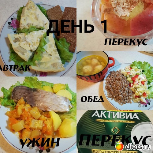1 ДЕНЬ: завтрак, обед, ужин и 2 перекуса, альбом: МЕНЮ 1-Й НЕДЕЛИ ПО ПРОГРАММЕ ХУДЕЕМ ВМЕСТЕ