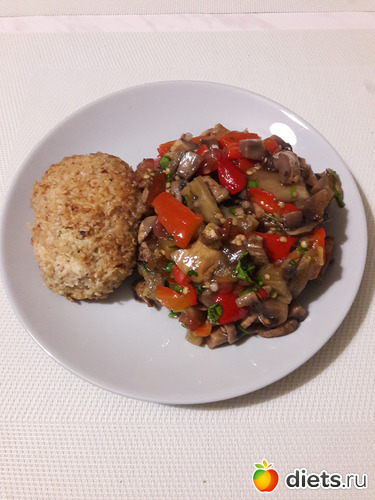 Ужин - куриная котлета с салатом из запеченых овощей, альбом: Подходящее Питание