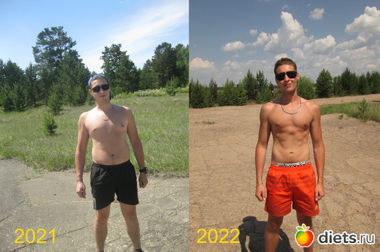 слева пухлик Чмоня весом под 90, спустя год -25% веса, альбом: До и после