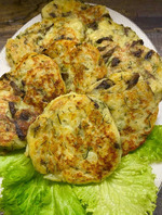 Картофельные оладьи с грибами и сыром