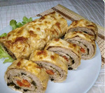 Запеченный рулет из лаваша с куриным фаршем