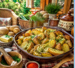 КАРТОФЕЛЬ «ПО-СЕЛЬСКИ» С ЧЕСНОЧНО-УКРОПНЫМ МАСЛОМ